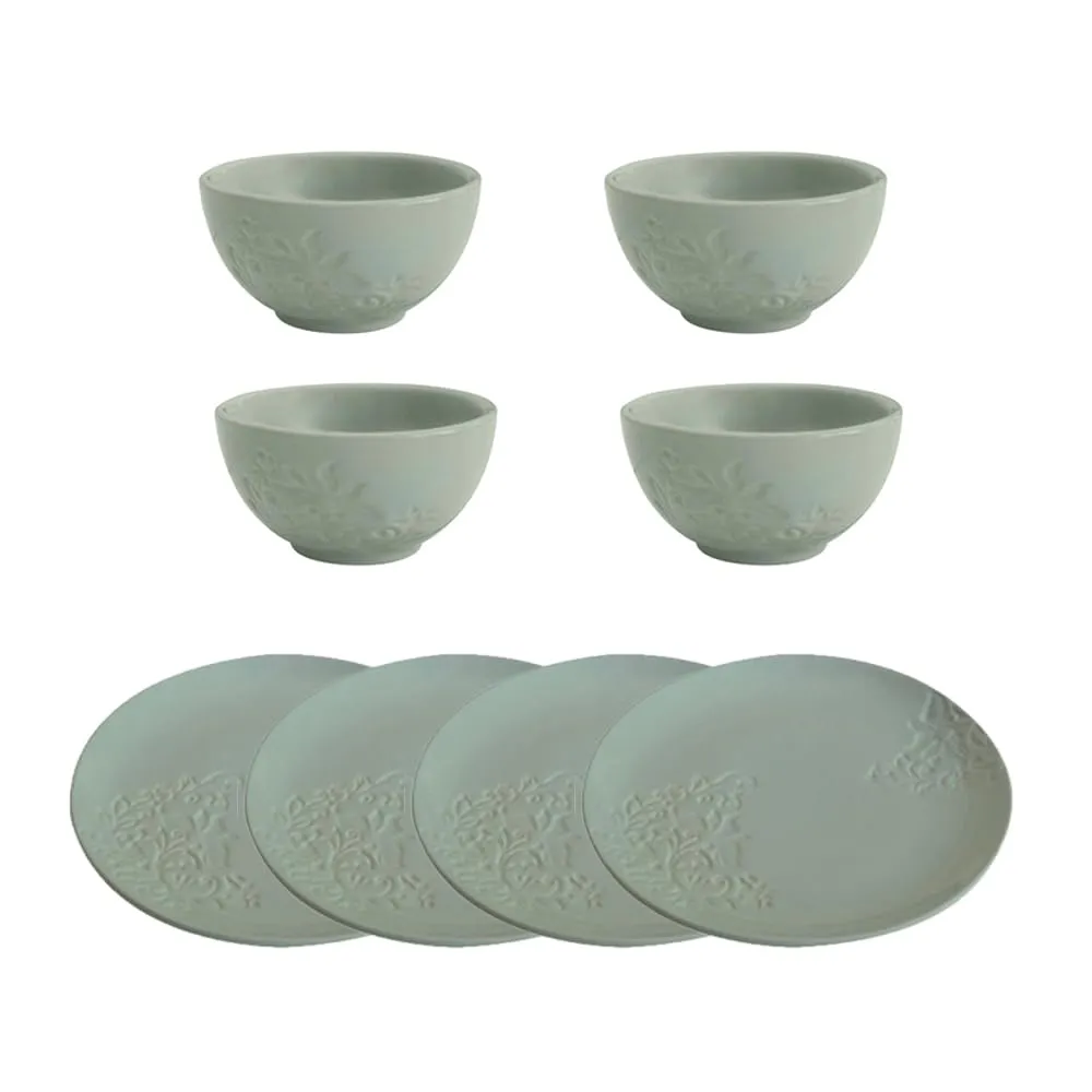 Ellementry Upper Crust Dinner Plate and Bowl Combo (Set of 8) (4 of Each)| Dishwasher Safe | Food Grade | Dinnerware | Bone-Ash Free | Crockery for Dining & Gifting | Kitchen Accessories