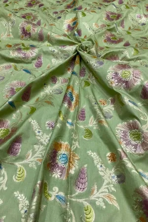 Green Banarasi Brush Dyed Silk Fabric - Luxurious and Elegant