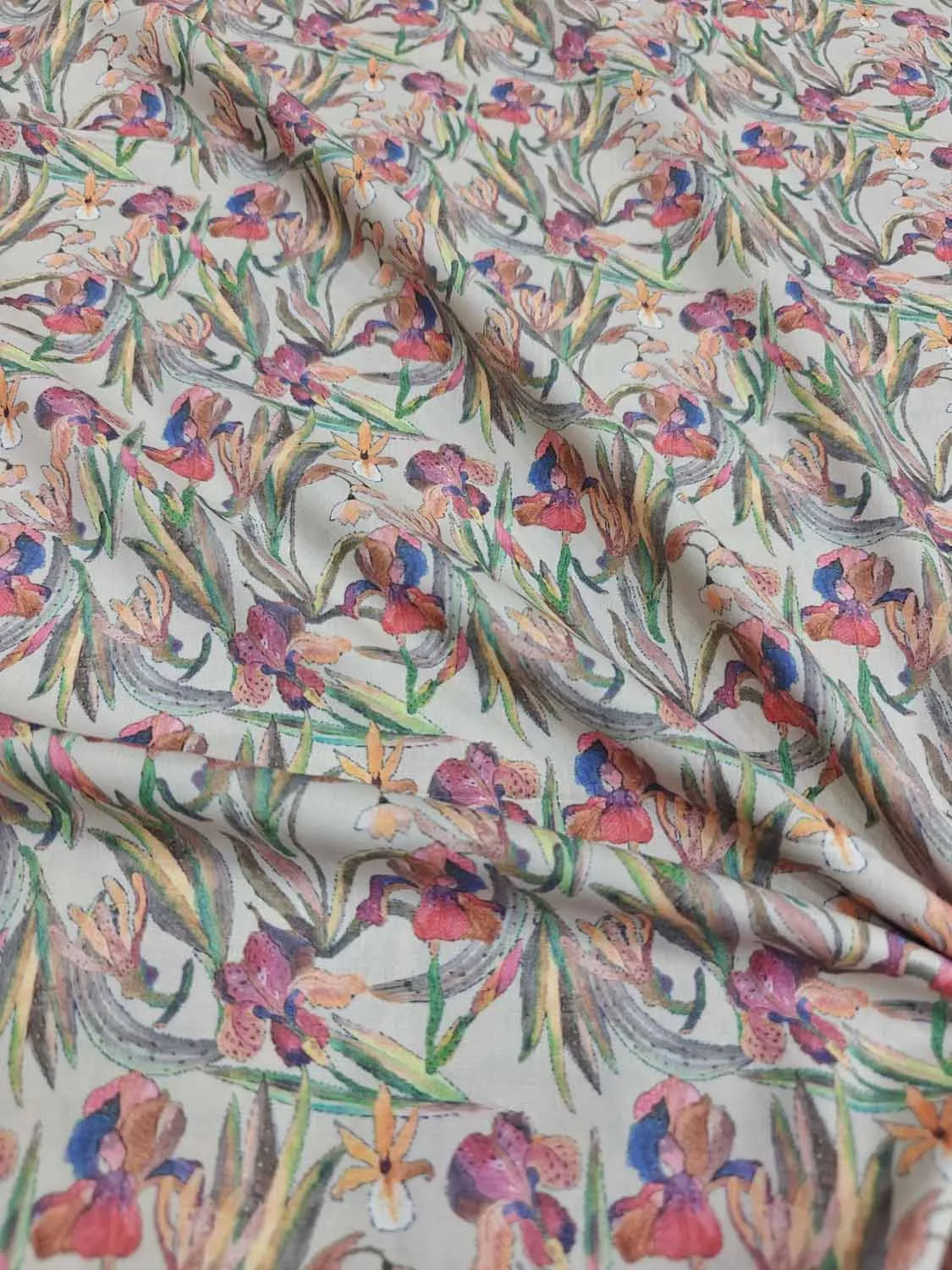 Grey Cotton Fabric with Digital Print Design