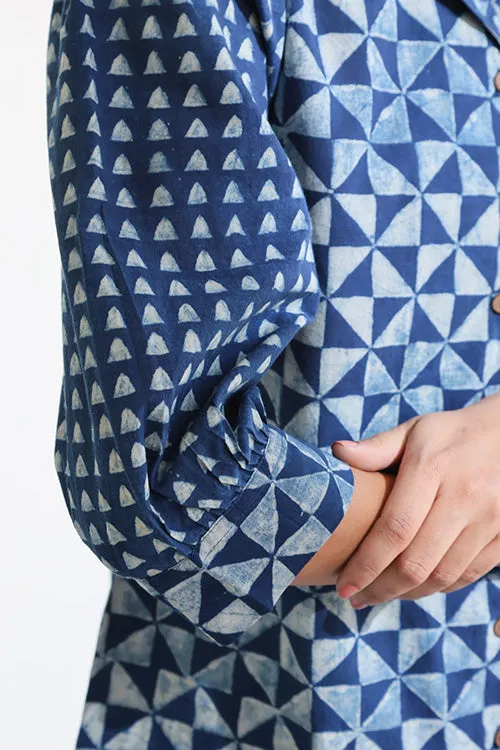 Okhai 'Blue Symmetry' Pure Cotton Hand Block Printed Top