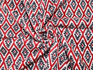 Red Black Geometric Pure Cotton Fabric