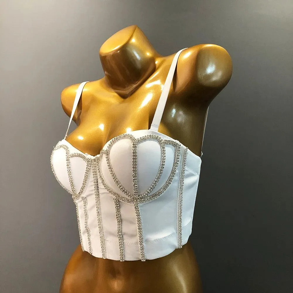 Womens Glitter Diamante Crop Top Pretty Push-Up Bustier